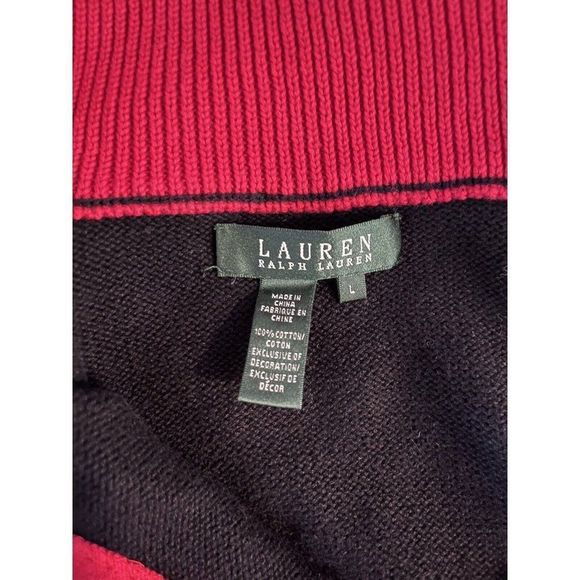 Lauren Ralph Lauren Women Black Red Lion Crest Logo Zip Mock Neck Sweater Large - Picture 6 of 7